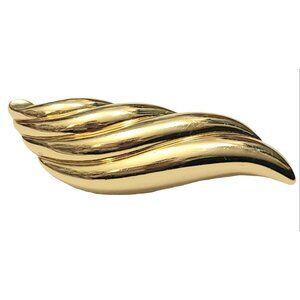 Christian Dior Gold Tone Swirl Curled Shell Brooch, Signed